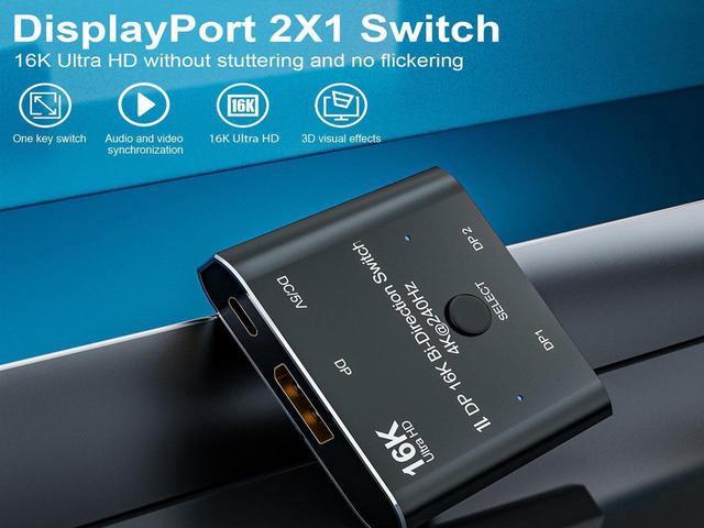 16K 60Hz DP 2x1 Bi-Direction Switch DisplayPort-compatible 8K 120Hz 4K 240Hz Switcher Converter For Multiple Source And Displays Video Converter