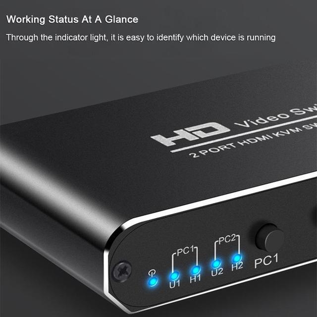 1Pcs 2X1 HDMI KVM Switch Monitor Swich UHD 4K 30Hz 2 In 1 Out Hotkey Switch With 2 Pcs 4.9ft KVM Cables Supports Mechanical And Multimedia Keyboard &Mouse USB 2.0 Devices
