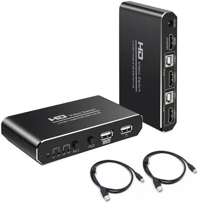 1Pcs 2X1 HDMI KVM Switch Monitor Swich UHD 4K 30Hz 2 In 1 Out Hotkey Switch with 2 Pcs 4.9ft KVM Cables Supports Mechanical and Multimedia Keyboard &Mouse USB 2.0 Devices