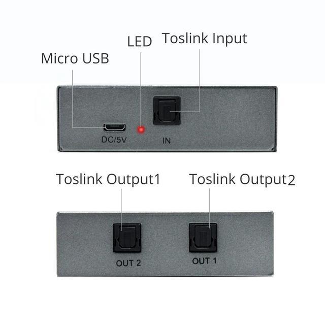 1X2 Toslink Optical Digital Audio Splitter 1 In 2 Out Support LPCM 2.0 DTS Dolby Digital For PS4 DVD HDTV STB VHS VCR
