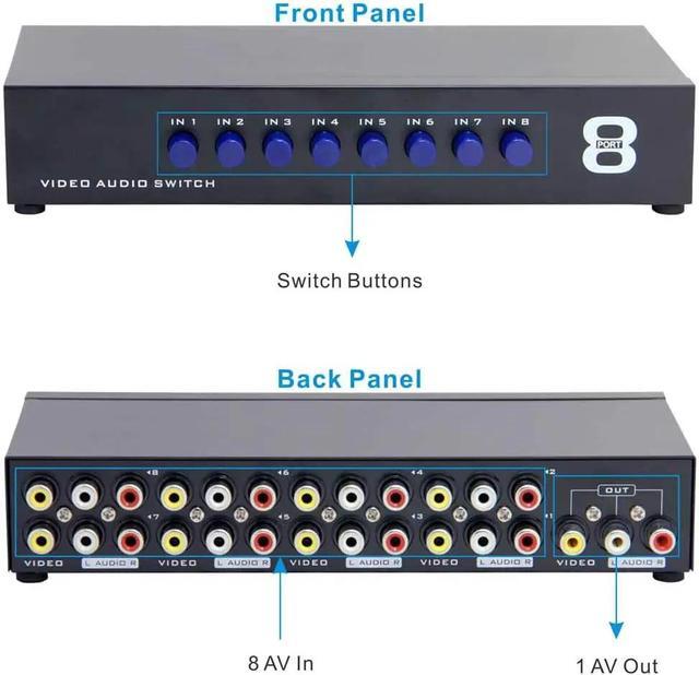 2/4/8 Way AV RCA Switch 8 In 1 Out AV Signal Composite Video L/R Audio Swithcer Switcher Selector Box For STB DVD HDTV VCD VCR(8x1)
