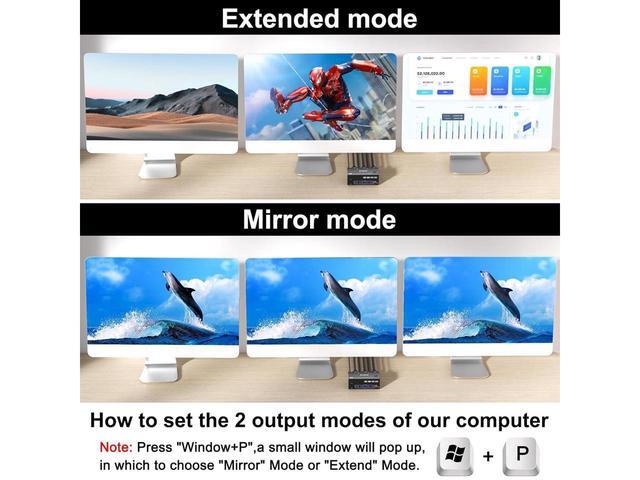2 Displayport + HDMI 3 Monitor KVM Switch USB 3.0 8K 60Hz 4K 144Hz Triple Monitor KVM Switch For 2 Computer Share 3 Monitor And 4 USB 3.0 Port Keyboard Mouse Wired Remote And 5 Cables Included