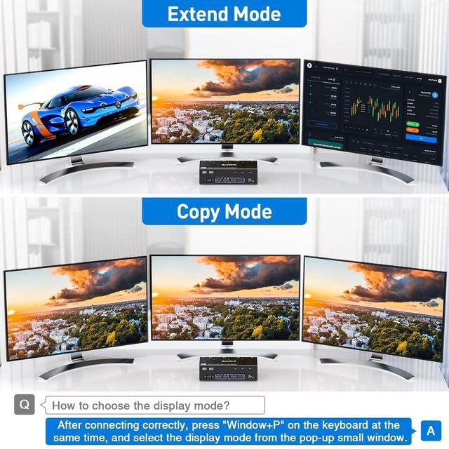 2 Displayport + HDMI USB 3.0 KVM Switch 3 Monitors 3 Computers 8K 60Hz 4K 144Hz Triple Monitor KVM Switch With 4 USB3.0 Ports Triple Monitor Keyboard Mouse Switcher Included KVM Cables Wired Remote