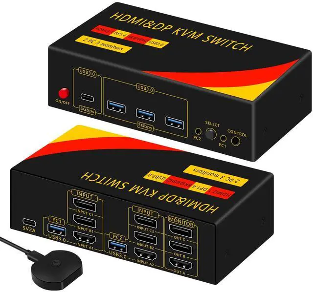 2*DP+1*HDMI KVM Switches 3 Monitors KVM Switch 2 Monitors 2 Computers Display Port8K 60HZ USB3.0 kvm displayport 2 Computers 3 Monitors Dual Monitors Support Extended and Copy Mode Share USB Devices