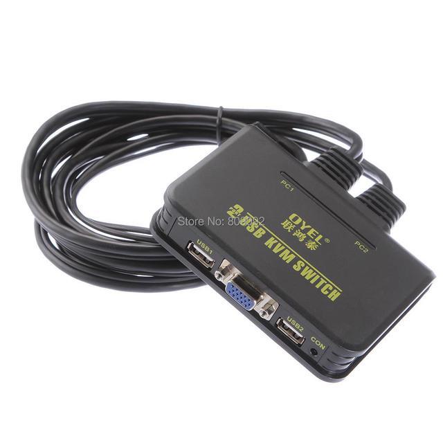 2-In-1-Out 2-Port USB KVM VGA Switcher Switch Box With Cable For Computer Video Monitor Mouse Keyboard Adapter Multimedia