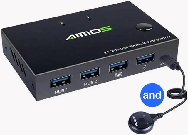 2 In 1 Out 4K USB HDMI KVM Switch Box for 2 PC Sharing Keyboard Mouse Printer Plug Paly Video Display USB Swltch Splitter(with controller)