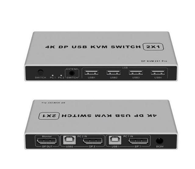 2 In 1 Out Displayport USB KVM Switch DP Switcher 4Kx2K/60Hz Share Printer Keyboard And Mouse U Disk
