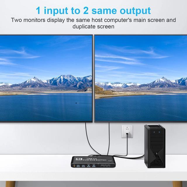 2 In 2 Out 4K HDMI 2.0 KVM Switch With 3.5mm Jack Audio Output USB 3.0 HDMI KVM Switch 2x2 For 2 Computers And 2 Monitors 4K 60Hz With 3 Display Method Hot Key Switching IR Control