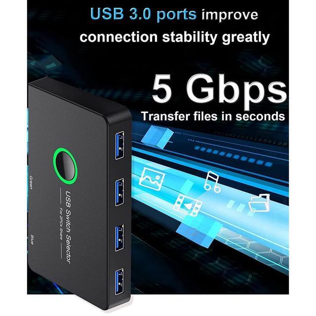 2 In 4 Out Switch Selector USB 3.0 2.0 Switcher KVM Switch For Windows10 PC Keyboard Mouse Printer 2 PCs Sharing 4 Devices USB Switch (Black)