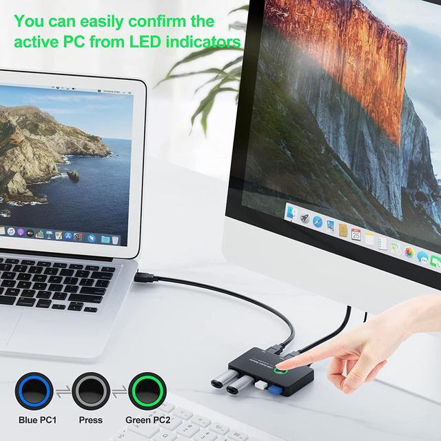 2 In 4 Out USB 3.0 KVM Switch Premium USB Switcher Box For 2 Computers Sharing 4 USB Devices USB 3.0 Switch For Keyboard Mouse Printer Scanner Peripheral Switcher Compatible With Mac/Windows/Linux