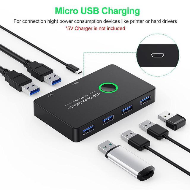 2 In 4 Out USB 3.0 KVM Switch Premium USB Switcher Box For 2 Computers Sharing 4 USB Devices USB 3.0 Switch For Keyboard Mouse Printer Scanner Peripheral Switcher Compatible With Mac/Windows/Linux