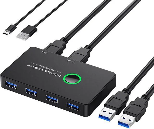 2 in 4 Out USB 3.0 KVM Switch Premium USB Switcher Box for 2 Computers Sharing 4 USB Devices USB 3.0 Switch for Keyboard Mouse Printer Scanner Peripheral Switcher Compatible with Mac/Windows/Linux