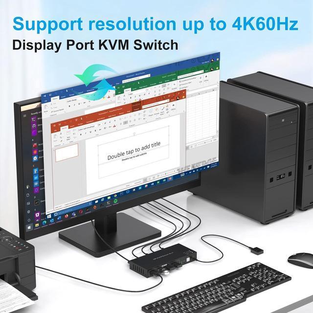 2 Port Displayport KVM Switch 4K 60Hz USB 2.0 DP 1.2 DP KVM Switches For 2 PC 1 Monitor Switch DP KVM Switch 2 In 1 Out Support Wire-Desktop Controller Including 2 USB 2.0 Cable
