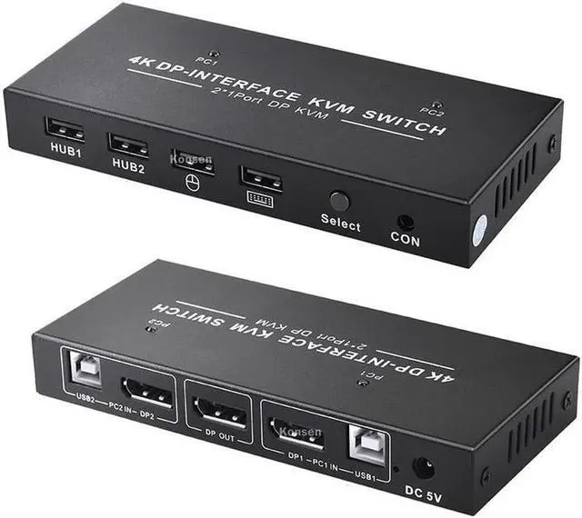 2 Port Displayport KVM Switch 4K 60Hz USB DP KVM 2 in 1 out DP USB KVM Switch 2x1 For PC to share monitor mouse keyboard printer