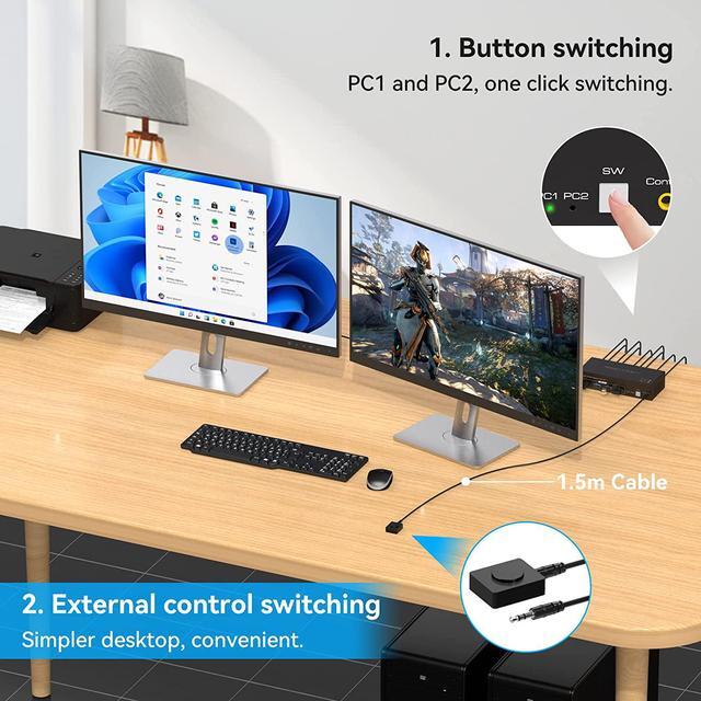 2 Port DisplayPort KVM Switch Dual Monitor Support 8K 60Hz 4K 120Hz USB 3.0 DP KVM Switches 2 In 2 Out For 2 Computers Share 2 Monitors And 4 USB Devices With External Kit And Power Adapter