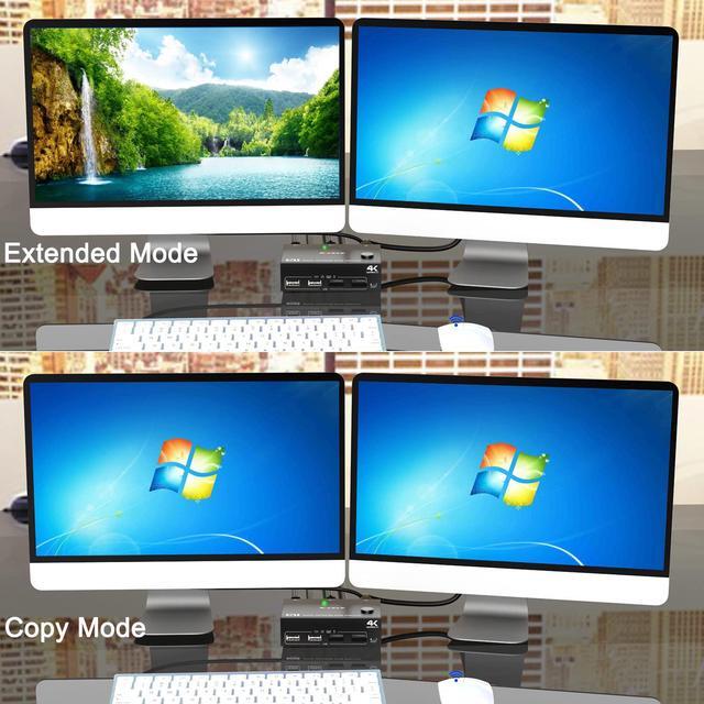 2 Port Dual Monitor Displayport HDMI KVM Switch 4K 60Hz HDMI DP Extended Display Switcher For 2 Computers Share 2 Monitors (DP+HDMI Port) With 4 USB 2.0 Hub Desktop Controller And USB HDMI DP Cables