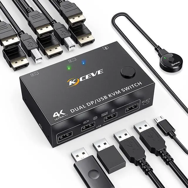 2 Port Dual Monitor Displayport KVM Switch 2 Computer 2 Monitors Two Monitors Displayport USB DP KVM Dual Monitor Switcher 2 in 2 Out Supports 4K 60Hz for 2 PCs sharing keyboard mouse and monitor
