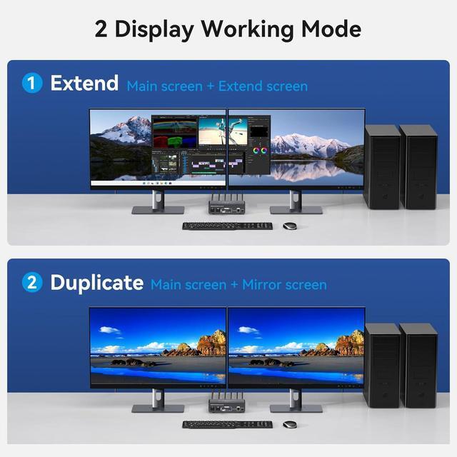 2 Port Dual Monitor DisplayPort KVM Switch 2 In 2 Out 8K60Hz 4K120Hz Displayport KVM Switch For 2 Monitors 2 Computers Shared 4 USB Device Support DP1.4 With USB3.0 To USB C Cable - Aluminium