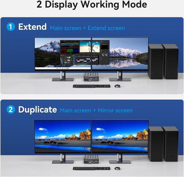 2 Port Dual Monitor DisplayPort KVM Switch 2 In 2 Out 8K60Hz 4K120Hz Displayport KVM Switch For 2 Monitors 2 Computers Shared 4 USB Device Support DP1.4 With USB3.0 To USB C Cable - Aluminium