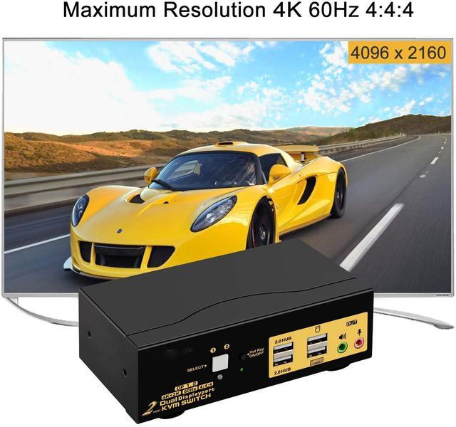 2 Port Dual Monitor DisplayPort KVM Switch 4K 60Hz Display Port Sharing Keyboard Mouse USB Peripherals And Extended Display For 2 Computers Or Laptops DP KVM Switcher