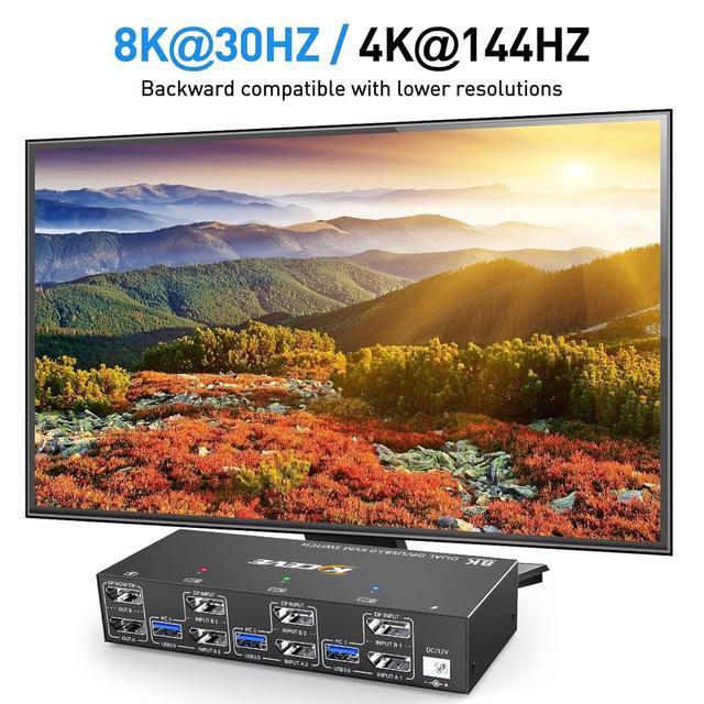 2 Port Dual Monitor Displayport KVM Switch 8K 30Hz 4K 144Hz USB 3.0 Displayport KVM Switch 3 In 2 Out KVM Switch 3 Computers Share 2 Monitors And 4 USB 3.0 Devices Wired Remote And Cables Included