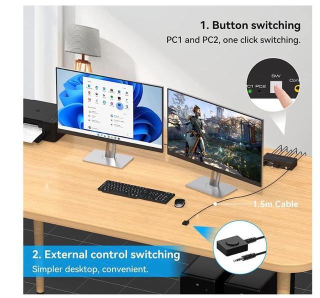 2 Port Dual Monitor Displayport KVM Switch For 2 Computers 2 Monitors Share Keyboard Mouse Printer Displayport1.4 USB3.0 KVM Switch Support 4K 120Hz 8K 60Hz With 4x USB 3.0 Support Desktop Control