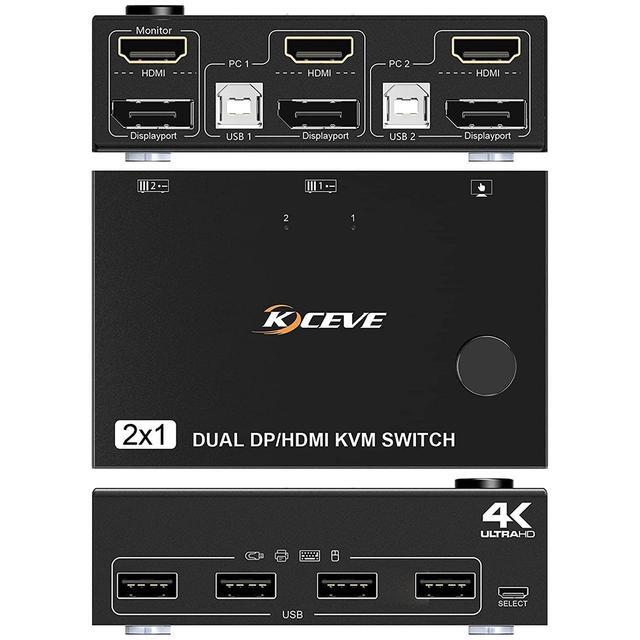2 Port Dual Monitor DP + HDMI KVM Switch 2 Computer 2 Monitors DisplayPort HDMI USB KVM Switcher Supports 4K 60Hz For 2 Computers Sharing Keyboard Mouse And Monitor With Wired Controller Cable