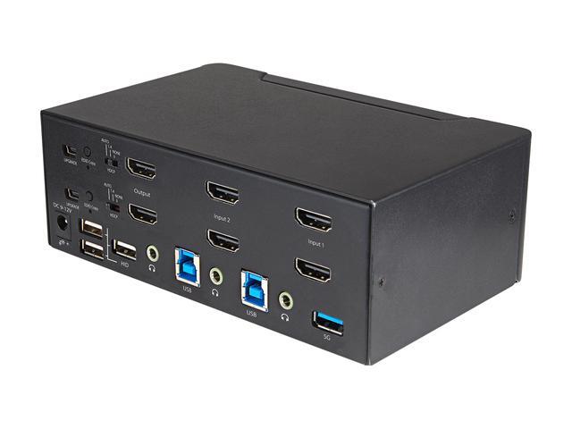 2 Port Dual Monitor HDMI KVM Switch 4K 60Hz Ultra HD HDR Desktop 4K HDMI 2.0 KVM Switch With 2 Port USB 3.0 Hub (5Gbps) & 4x USB 2.0 HID Port Audio Hotkey Switching TAA - KVM With Fast Switching