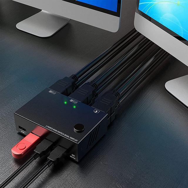 2 Port Dual Monitor HDMI KVM Switch Dual Monitors 4K 30Hz HDMI Extended Display KVM Switcher Box For 2 Computers 2 Monitors PC Monitor Keyboard Mouse Switcher With 2 USB 2 Cables