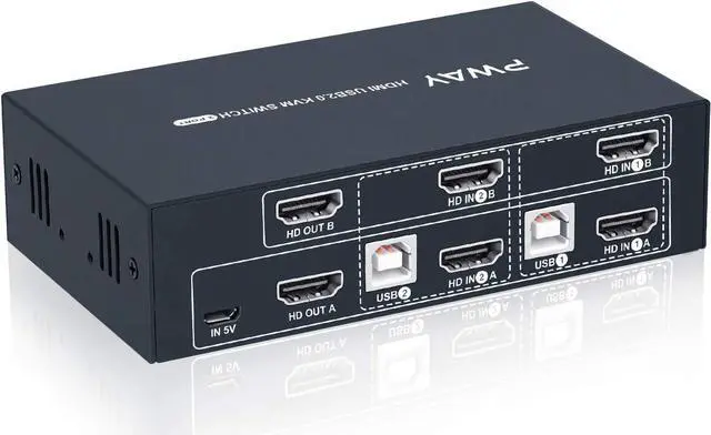 2 Port Dual Monitor KVM Switch HDMI 4K 30Hz 2 USB 2.0 Hub Supported Wireless Keyboard & Mouse and Hotkey Switch No Power Adapter with 4 HDMI Cables