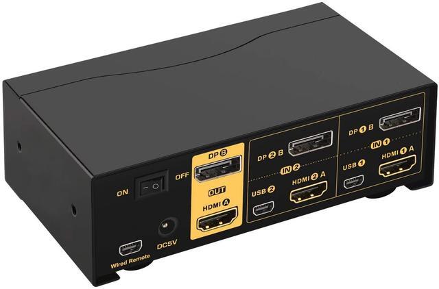 2 Port Dual Monitor KVM Switch HDMI + DisplayPort 4K 60Hz 2x2 PC Monitor Keyboard Mouse Selector With Audio And 2 USB 2.0 HUB