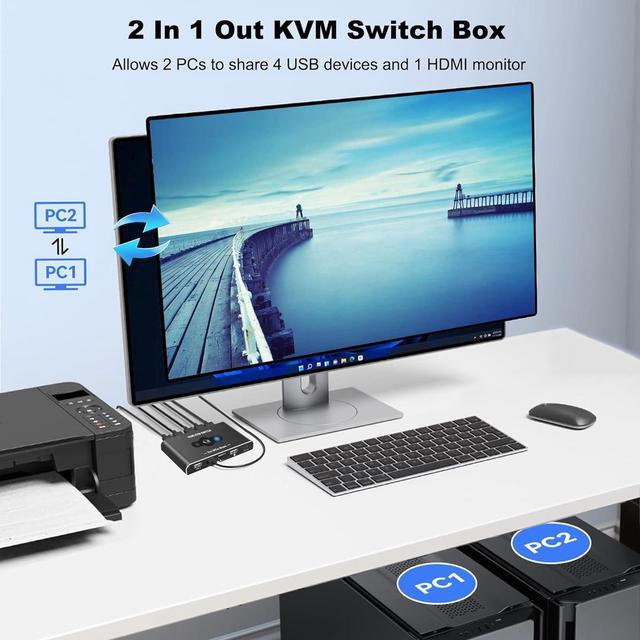 2 Port HDMI KVM Switch 1 Monitors 2 Computers USB HDMI KVM Switches For 2 Computers Share 4 USB Device And 1 Monitor USB Switch 2 Computers Support 4K 60Hz HDMI Switch Keyboard Mouse Switch
