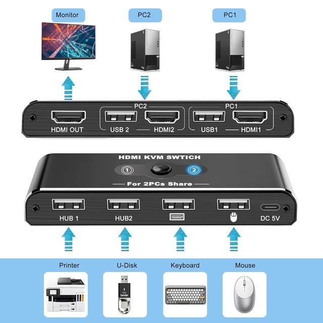 2 Port HDMI KVM Switch 1 Monitors 2 Computers USB HDMI KVM Switches For 2 Computers Share 4 USB Device And 1 Monitor USB Switch 2 Computers Support 4K 60Hz HDMI Switch Keyboard Mouse Switch
