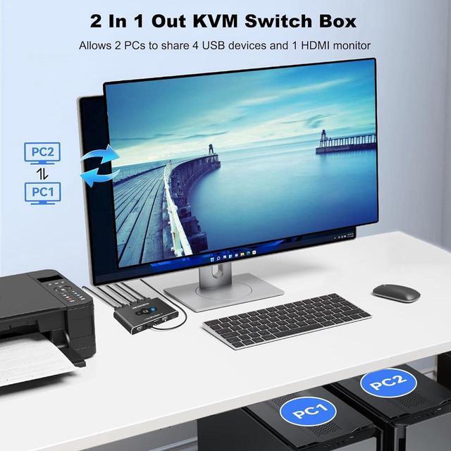 2 Port HDMI KVM Switch 1 Monitors 2 Computers USB HDMI KVM Switches For 2 Computers Share 4 USB Device And 1 Monitor USB Switch 2 Computers Support 4K 60Hz HDMI Switch Keyboard Mouse Switch