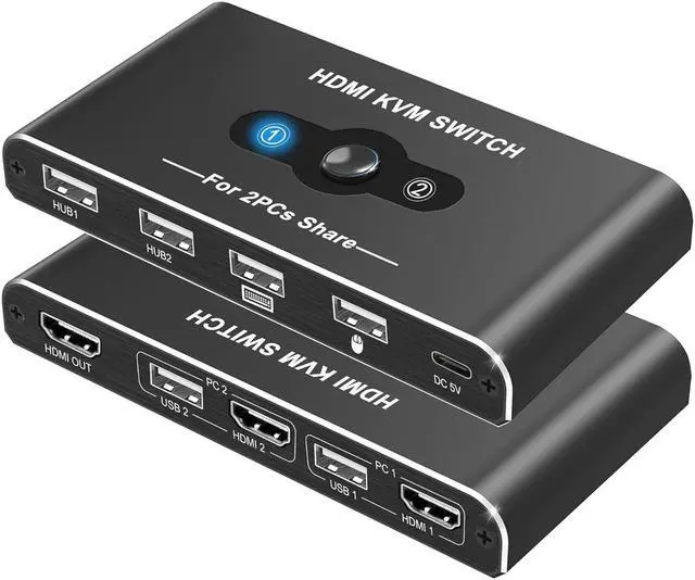 2 Port HDMI KVM Switch 1 Monitors 2 Computers USB HDMI KVM Switches for 2 Computers Share 4 USB Device and 1 Monitor USB Switch 2 Computers Support 4K 60Hz HDMI Switch Keyboard Mouse Switch
