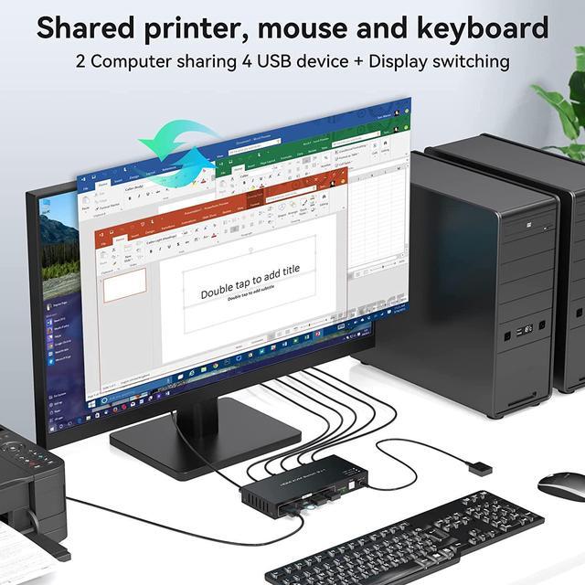 2 Port HDMI KVM Switch 2 In 1 Out USB 3.0 KVM Switcher For 2 Computers Share Keyboard Mouse Printer Support 8K 60HZ 4K 120HZ With 4 Port USB 3.0 Support Desktop Control Including 2 USB 3.0 Cable