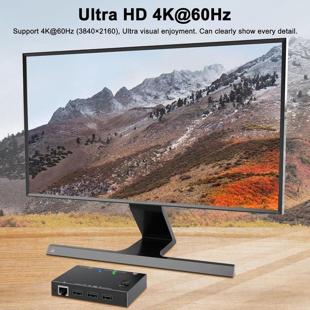 2 Port HDMI KVM Switch 2 PC 1 Monitor 4K 60Hz 2K 144Hz 2 In 1 Out HDMI KVM Switch With Ethernet And 4 USB 2.0 Ports For 2 PC Sharing 1 Monitor And Keyboard Mouse Printer U Disk With 2 USB Cables