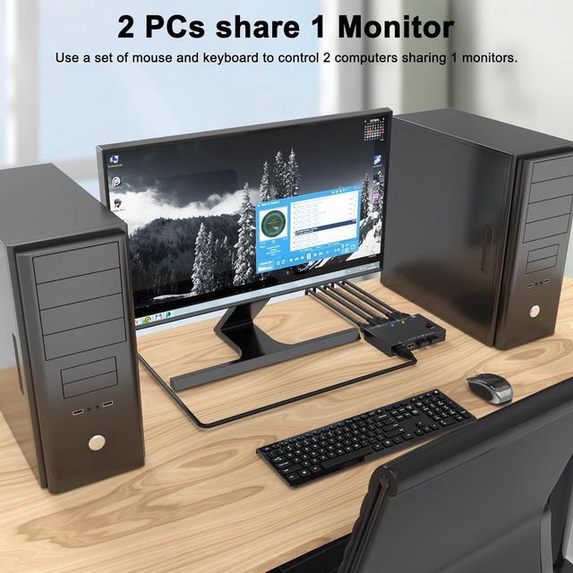 2 Port HDMI KVM Switch 2 PC 1 Monitor 4K 60Hz 2K 144Hz 2 In 1 Out HDMI KVM Switch With Ethernet And 4 USB 2.0 Ports For 2 PC Sharing 1 Monitor And Keyboard Mouse Printer U Disk With 2 USB Cables