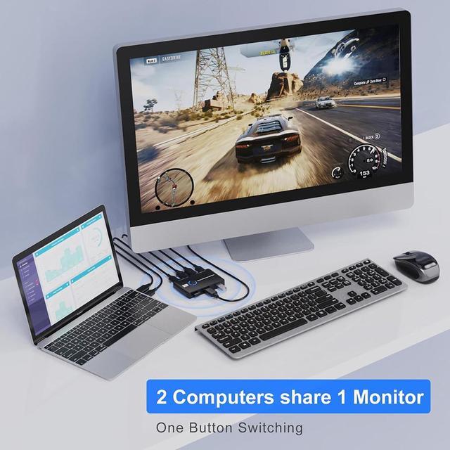 2 Port HDMI KVM Switch 4K 60Hz KVM Switch 1 Monitors 2 Computers HDMI KVM Switches For 2 Computers Sharing 1 Monitor And Keyboard Mouse Button Switch Plug And Play 2 HD-MI Cables And 2 USB Cables