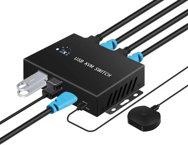 2 Port HDMI KVM Switch for 2 Computers 1 Monitors 4K 60Hz USB 3.0 Devices KVM switcher USB 3.0 HDMI Switch 2 in 1 Out with Desktop Controller Button switches Support Windows Linux MacOS