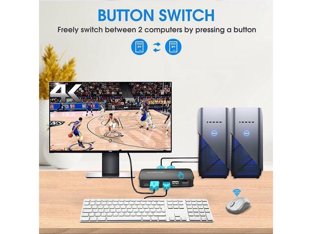 2 Port HDMI KVM Switch USB Selector For 2 Computers Sharing Mouse Keyboard Printer To One 4K HD Monitor KVM Switch HDMI 2 In 1 Out Wired Controller & HDMI KVM Cables Included