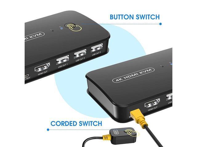 2 Port HDMI KVM Switch USB Selector For 2 Computers Sharing Mouse Keyboard Printer To One 4K HD Monitor KVM Switch HDMI 2 In 1 Out Wired Controller & HDMI KVM Cables Included