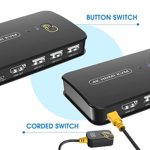 2 Port HDMI KVM Switch USB Selector For 2 Computers Sharing Mouse Keyboard Printer To One 4K HD Monitor KVM Switch HDMI 2 In 1 Out Wired Controller & HDMI KVM Cables Included