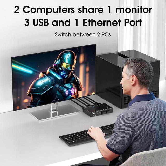 2 Port HDMI KVM Switch With Ethernet HDMI KVM Switch 2 In 1 Out 4K 60Hz HDMI KVM Switches For 2 Computers Share 1 Monitor And 3 USB Devices Keyboard Mouse Ethernet Network KVM Switcher
