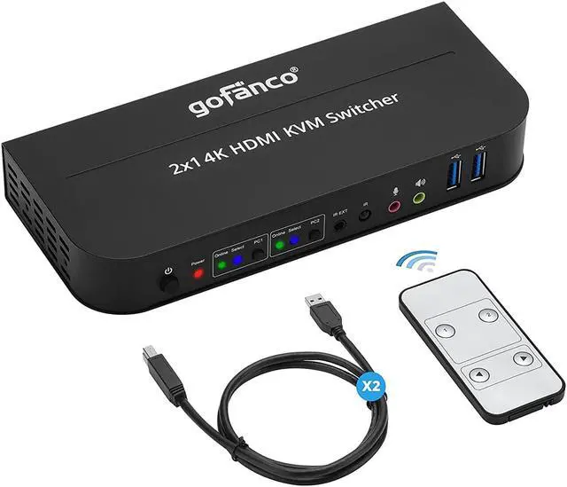 2 Port HDMI KVM Switch with USB 3.0 4K 60Hz 4:4:4 18Gbps HDR 3D HDCP 2.2/1.4 USB Keyboard/Mouse USB 3.0 Hub MIC in Stereo Out IR Remote Hotkeys (KVMHD2-2P)