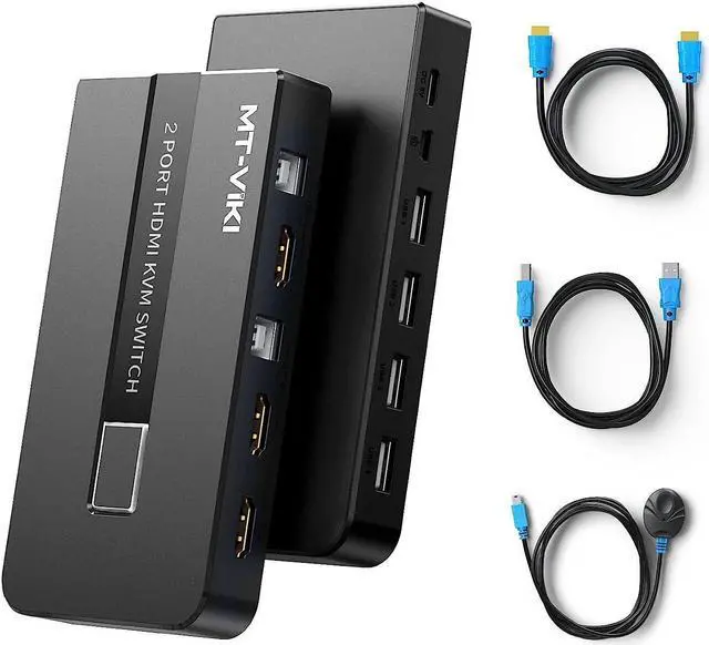 2 Port HDMI KVM Switcher 2 in 1 Out USB HDMI Switch 4K 60Hz for 2 Computers Share Keyboard Mouse Printer and HD Monitor 2 USB Cable 2 HD-MI Cable and Desptop controller Included