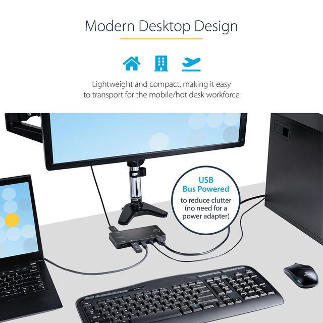 2 Port Hybrid USB-A + HDMI & USB-C KVM Switch Single 4K 60Hz HDMI 2.0 Monitor Compact Desktop And/or Laptop HDMI KVM Switch USB Bus Powered Thunderbolt 3 Compatible - 2 Port HDMI KVM Switch