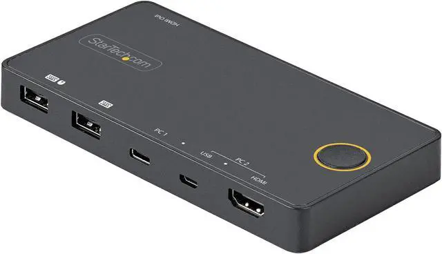 2 Port Hybrid USB-A + HDMI & USB-C KVM Switch Single 4K 60Hz HDMI 2.0 Monitor Compact Desktop and/or Laptop HDMI KVM Switch USB Bus Powered Thunderbolt 3 Compatible - 2 Port HDMI KVM Switch