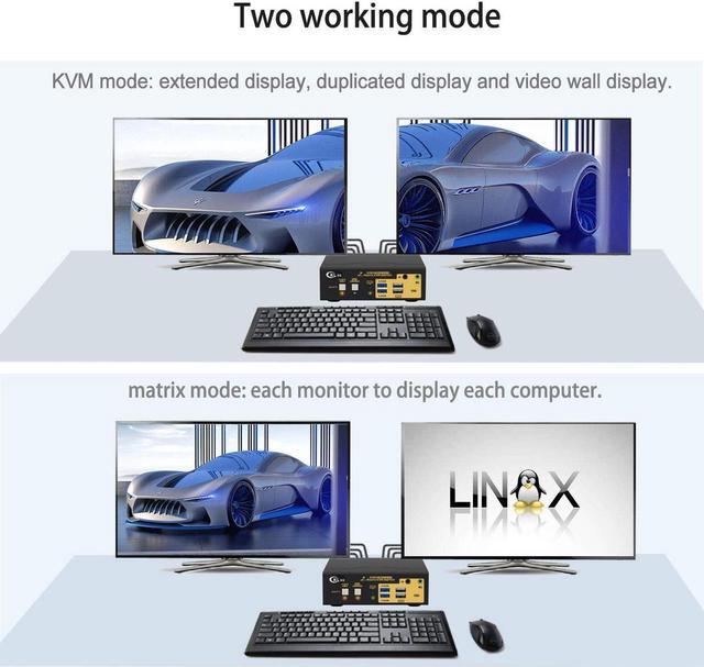 2 Port KVM Switch Dual Monitor Displayport USB 3.0 4K 60Hz 2x2 Matrix KVM Switch Displayport 1.2 With Audio And Cables Support Simulation EDID