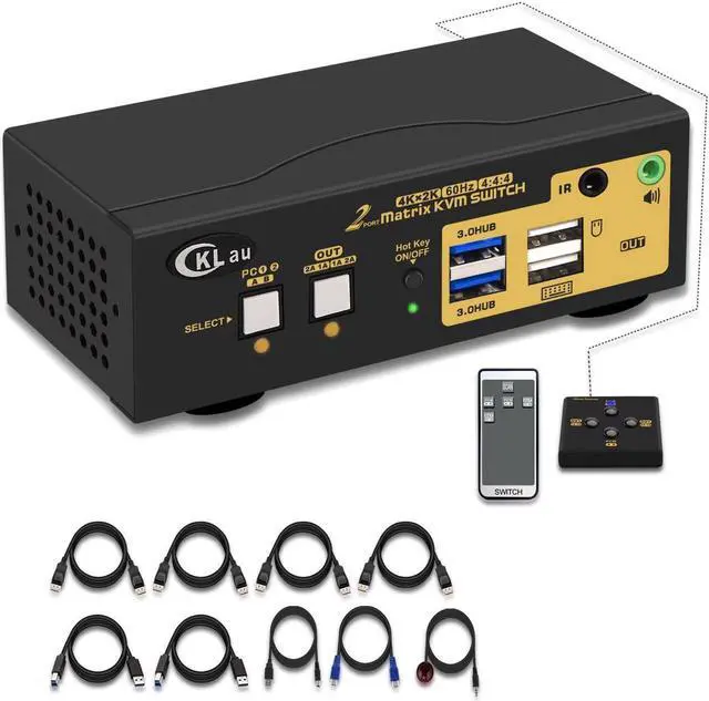 2 Port KVM Switch Dual Monitor Displayport USB 3.0 4K 60Hz 2x2 Matrix KVM Switch Displayport 1.2 with Audio and Cables Support Simulation EDID